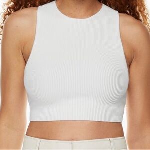 Aritzia White Ribbed Sleeveless Crop Top